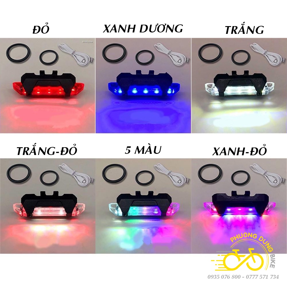 [HOT GIÁ RẺ] Đèn sau xe đạp - Đèn hậu xe đạp 5 Led - Đủ màu lựa chọn