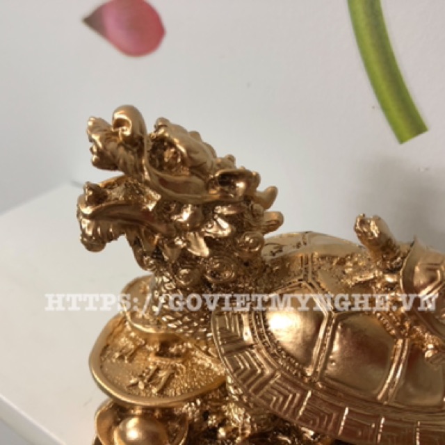 Tượng Đá Long Quy Phong Thủy Trấn Trạch Hóa Sát - Cao 10cm - Màu Nhũ Vàng | BigBuy360 - bigbuy360.vn