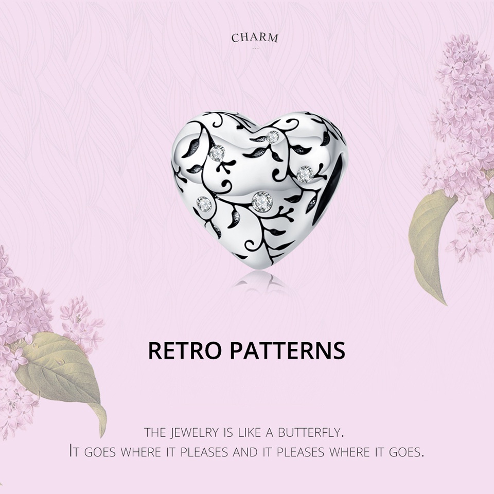 Hạt trang sức Bamoer AIC018 hình trái tim lỗ xỏ 4.5mm thời trang thích hợp để tự làm vòng tay