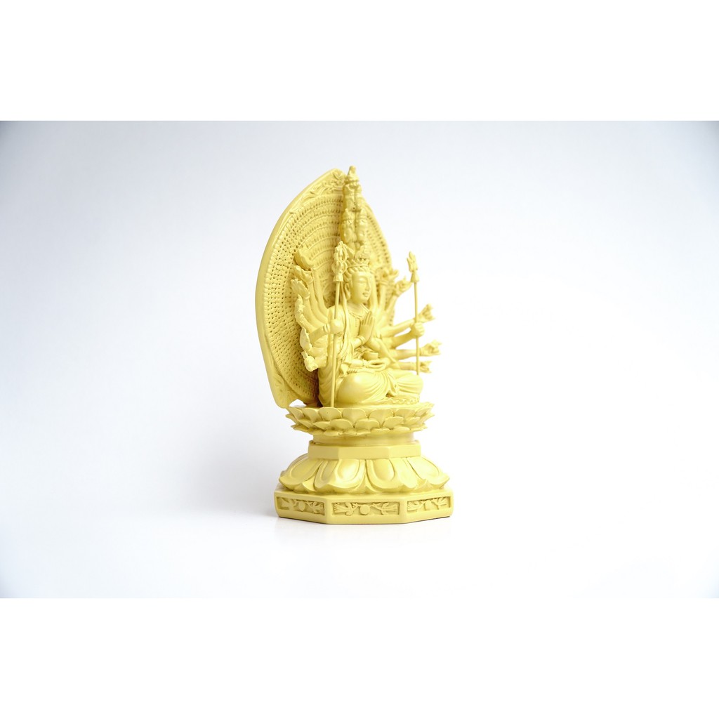 Tượng Phật Thiên Thủ Thiên Nhãn Chuẩn Đề hào quang vàng đất - Cao 16cm