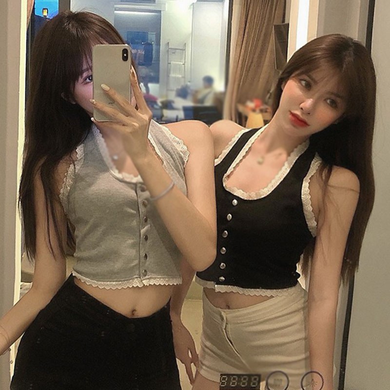 Áo Tank Top Hai Dây Phối Ren Gợi Cảm Thời Trang Cho Phụ Nữ