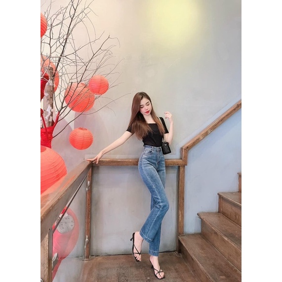 Quần jeans suông giãn gấu to #395