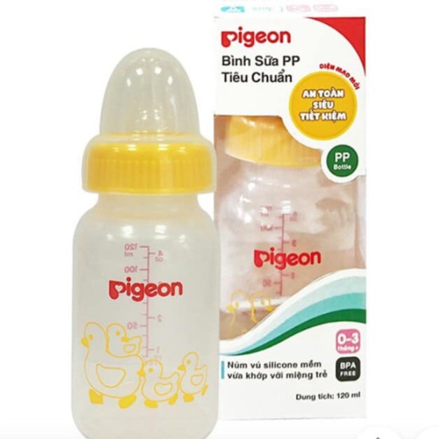 [CÓ TEM CHỐNG HÀNG GIẢ]Bình Sữa Cổ Hẹp Pigeon PP Tiêu Chuẩn Có Van Chống Sặc Dung Tích 120ml/ 240ml An Toàn Cho Bé.