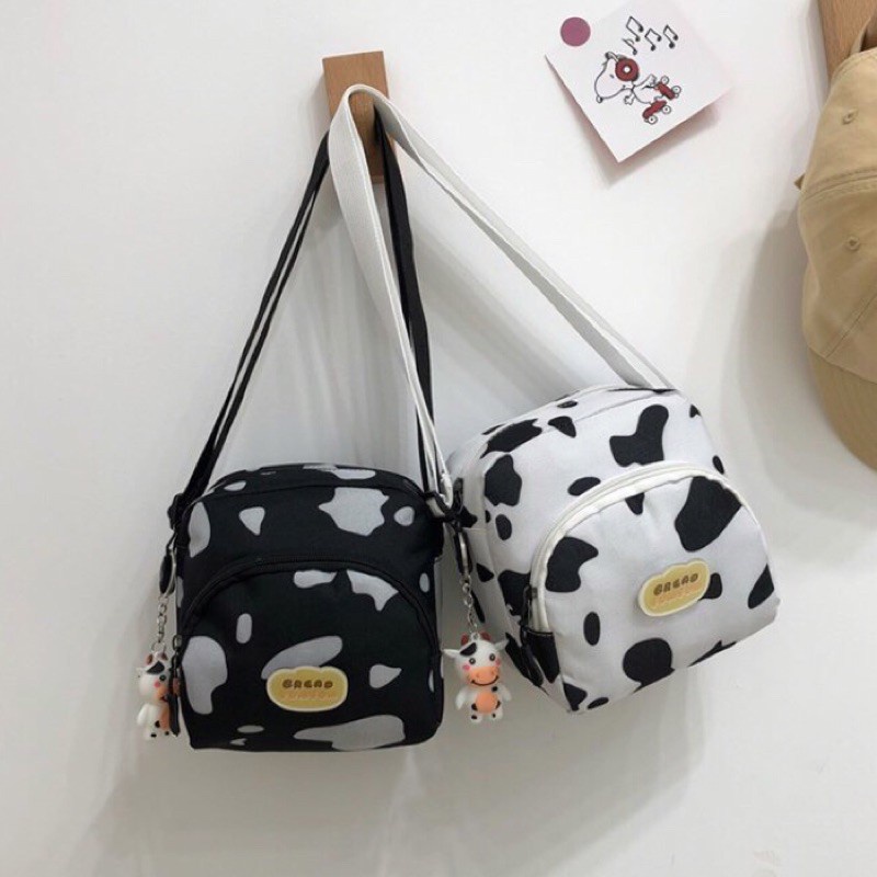 Túi Đeo Vai Da Bò 2 Dây Kéo In Họa Tiết Dễ Thương SC1128