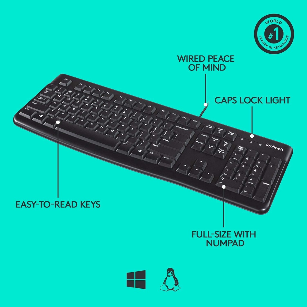 Bàn phím máy tính văn phòng có dây Logitech K120 | Chuột Logitech B100 -  Hàng Chính Hãng