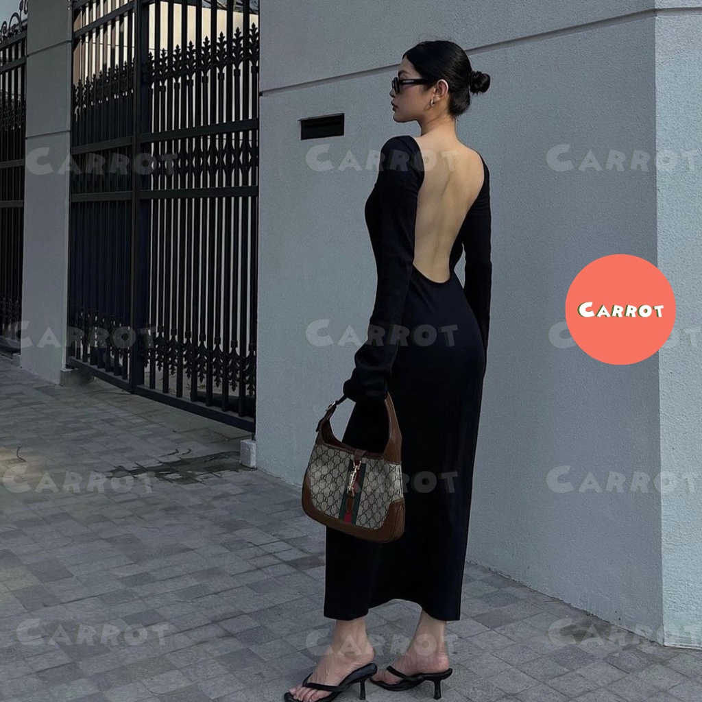 Đầm body sexy tay dài loe thiết kế hở lưng quyến rũ tôn dáng chất thun co giãn Carrotxinhdep