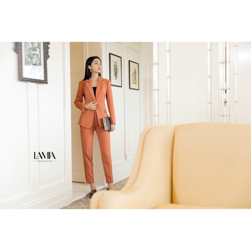 Set vest công sở nữ Lamia Design LE162 màu cam hồng đào dáng dài hiện đại
