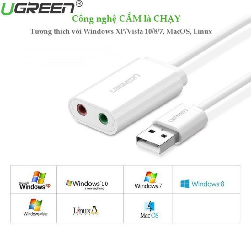 Cáp chuyển USB ra Sound jack 3.5mm (sản phẩm cao cấp của Ugreen 30143)  - Hàng Chính Hãng Bảo Hành 18 tháng