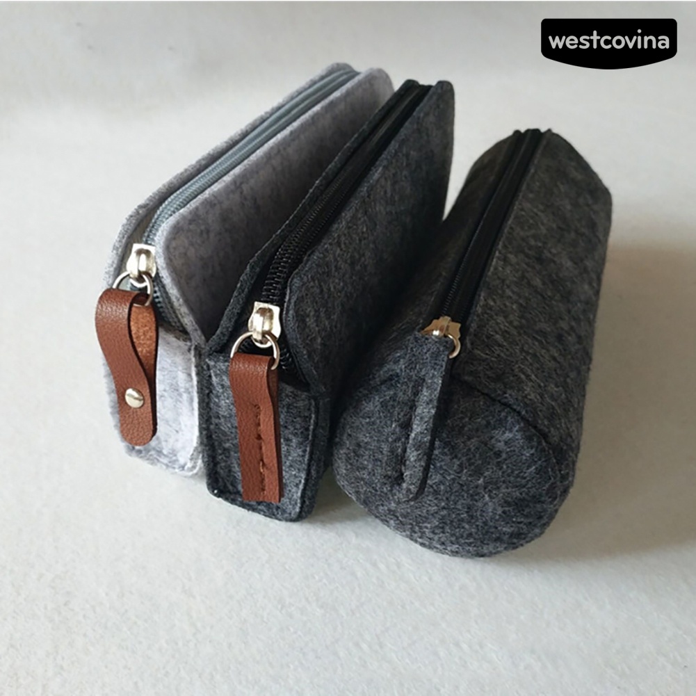 Túi Đựng Bút / Đồ Trang Điểm Bằng Vải Nỉ Có Khóa Kéo Đơn Giản