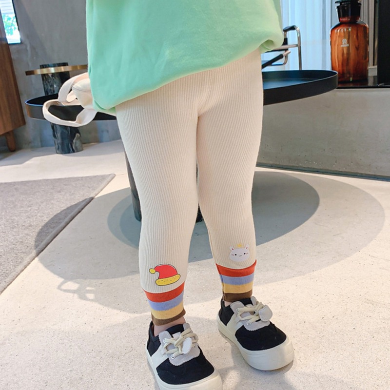 Quần legging lót lông cừu dày họa tiết hoạt hình dễ thương tùy chọn màu sắc dành cho bé gái