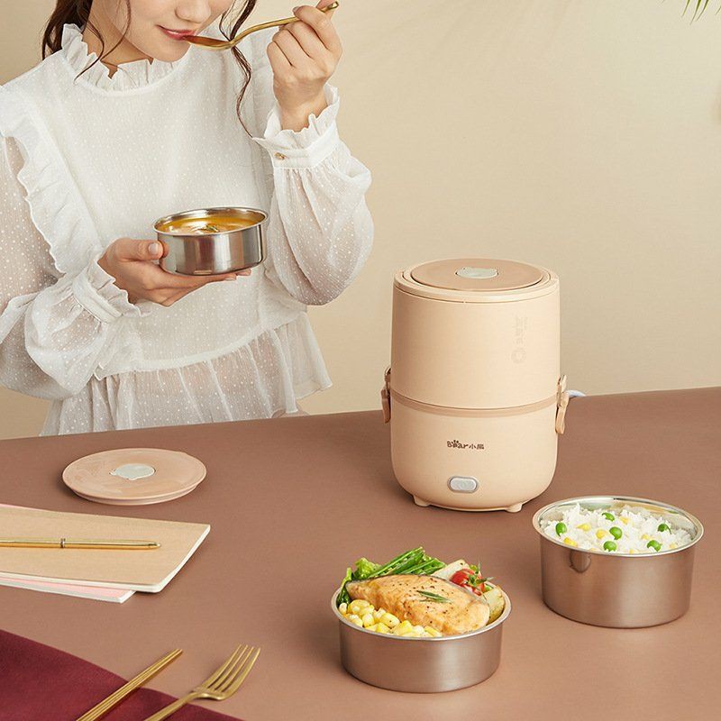 Hộp cơm điện văn phòng Bear DFH-B15N1 3 khay inox, giảm ồn