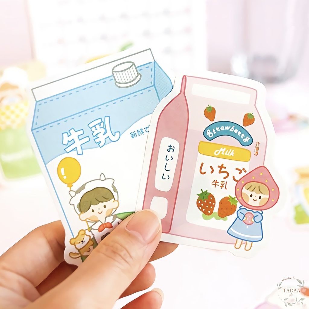 Set 25 giấy trang trí cute dễ thương hình kẹo, kem, trà sữa, yagurt dùng để dán sổ tay DIY, nhật ký, bullet journal