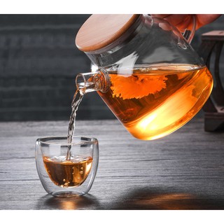 Bình Trà Thủy Tinh Nắp Gỗ Lõi Lọc Lò Xo 700ml - 1000ml