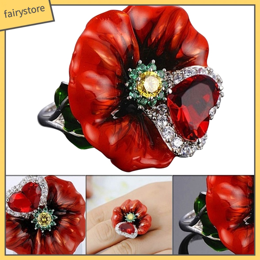 Nhẫn cưới đính đá ruby nhân tạo hình trái tim kiểu dáng sành điệu