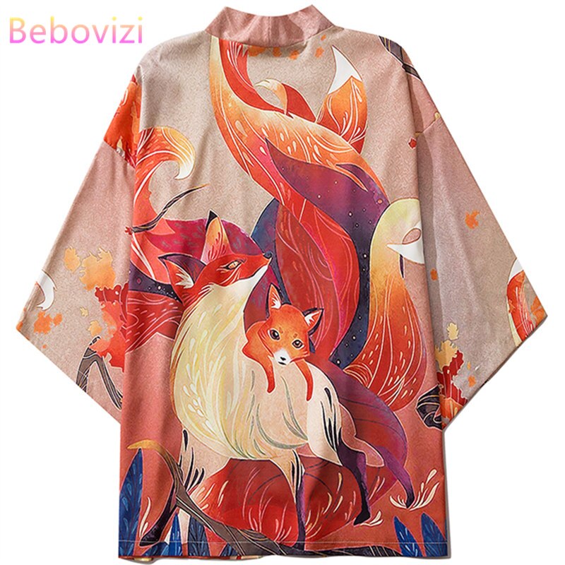 Nine Tailed Fox Casual Harajuku Kimono Cosplay Mens Women Japanese Style Streetwear Robe Japan Cardigan Top Yukata Haori Clothes