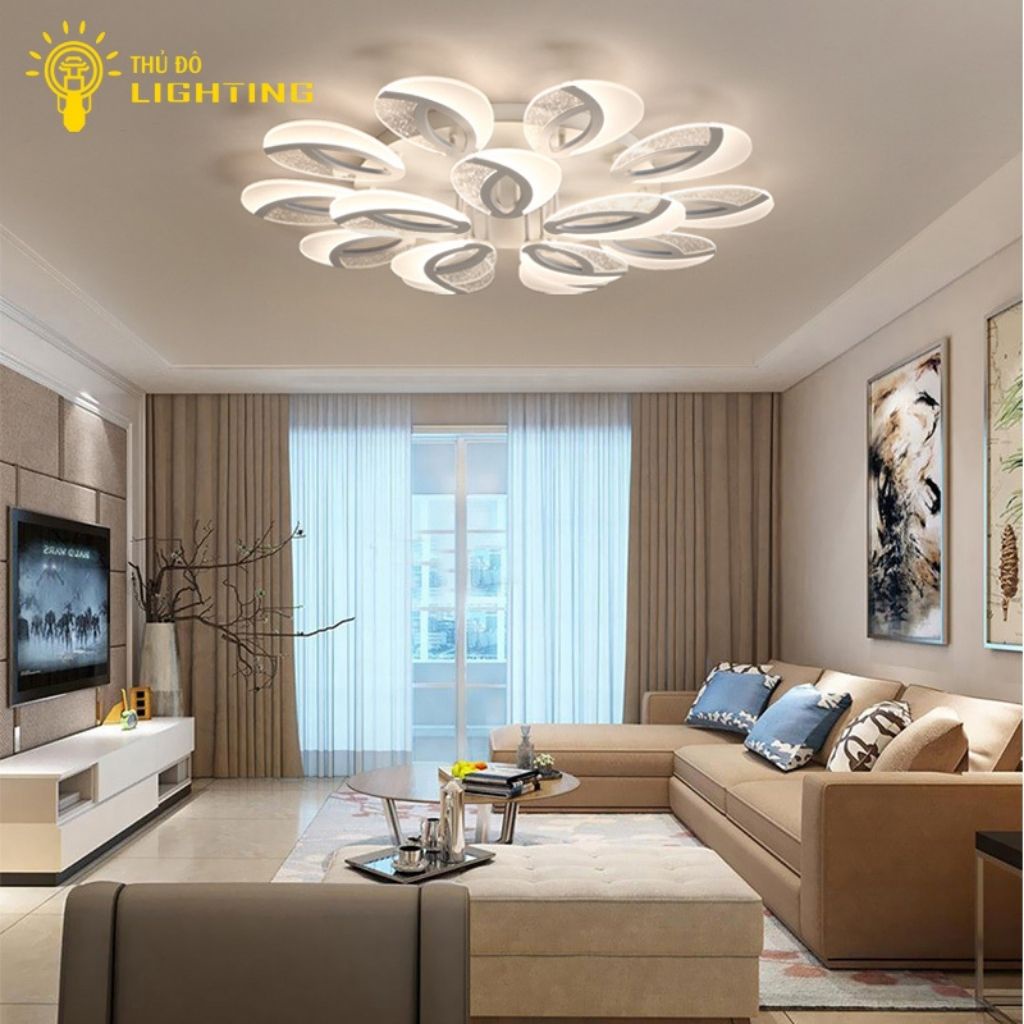 Đèn Ốp Trần Hoa Pha Lê THỦ ĐÔ LIGHTING 15 Cánh Làm Từ Thép Với 3 Màu Ánh Sáng Trắng, Vàng, Trung Tính 2037-15