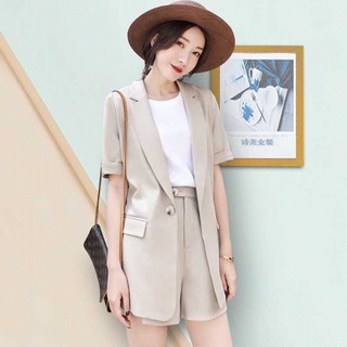 Set áo khoác blazer ngắn tay và quần short trẻ trung năng động QA1000