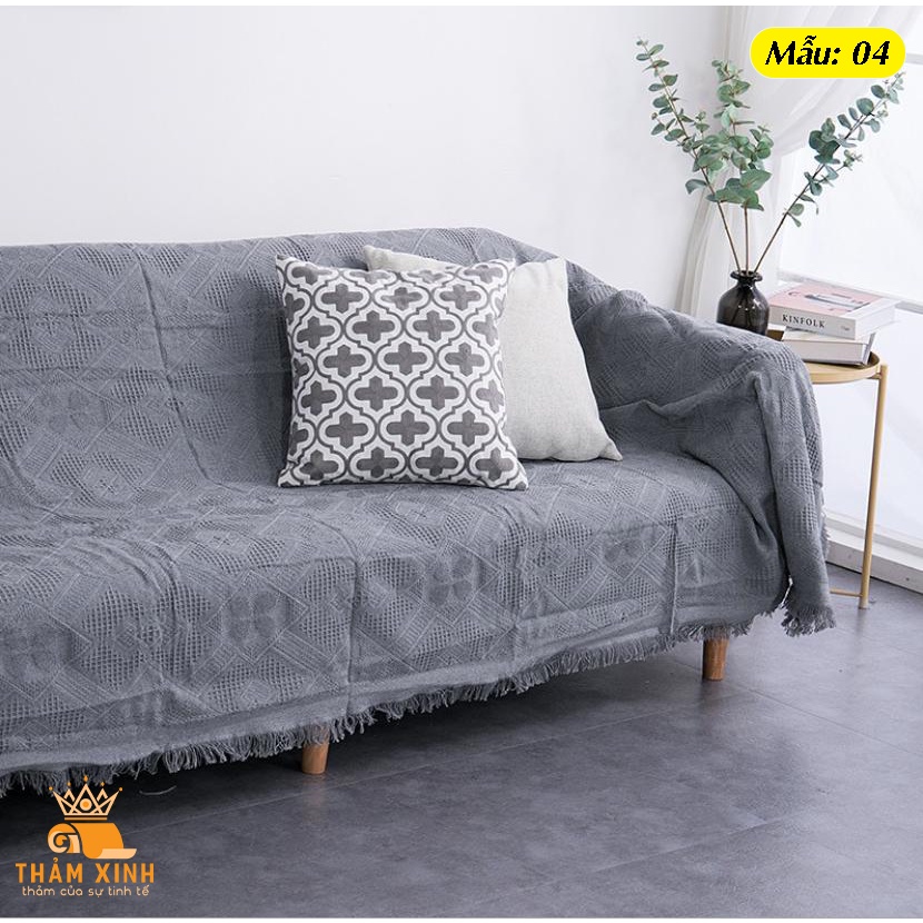 4 Mẫu khăn thảm màu Xám phủ Sofa chống bụi bẩn, Mền đắp thư giãn loại 1 màu sang trọng [Sẵn Hàng]