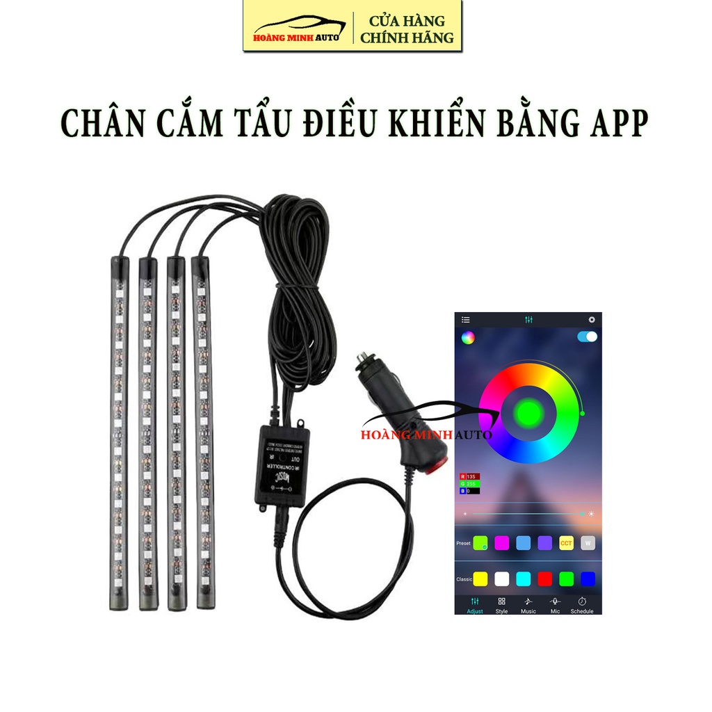 Đèn Led Gầm Ghế Ô Tô, xe hơi loại 12 Led có điều khiển từ xa hoặc app, cảm ứng âm thanh nhấp nháy theo nhạc