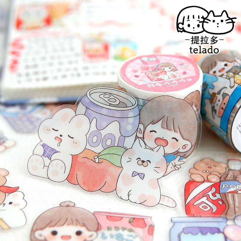 ⭐ iLado ⭐【8PCS】 sticker telado PET Không Thấm Nước Nhãn Hình Dán Cute Sticker Dễ Thương Sticker Trang Trí Sổ Hình Dán Sticker Tập Vở Trang Trí Sổ Dán Sổ Lưu Trữ Sticker Hiểm Bộ Sticker Nhãn Dán Sổ Chiết Lưu Trữ