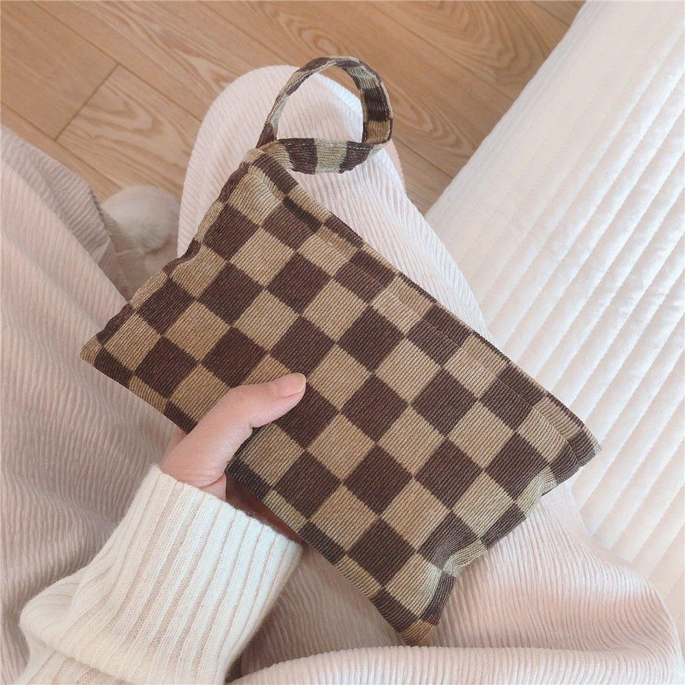 OCEANMAP Túi Đựng Đồ Trang Điểm Họa Tiết Sọc Caro Xinh Xắn Ốp