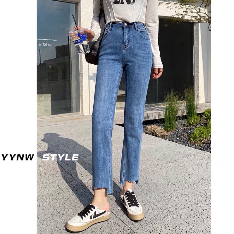 Quần jeans nữ cắt gấu.quần bò nữ ống đứng cắt gấu chuẩn phom hàn quốc