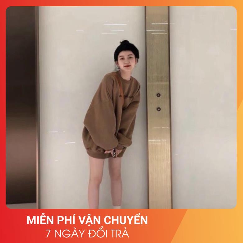 [Ảnh thật cuối] Áo Nỉ Nâu 24 April Nữ [FREESHIP]  Sweater form rộng tay bồng, revue hoodie in hình cá tính Ulzzang