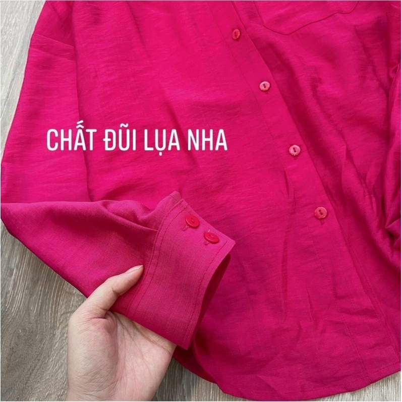 HÌNH THẬT - Áo sơ mi đũi hồng sen tay dài