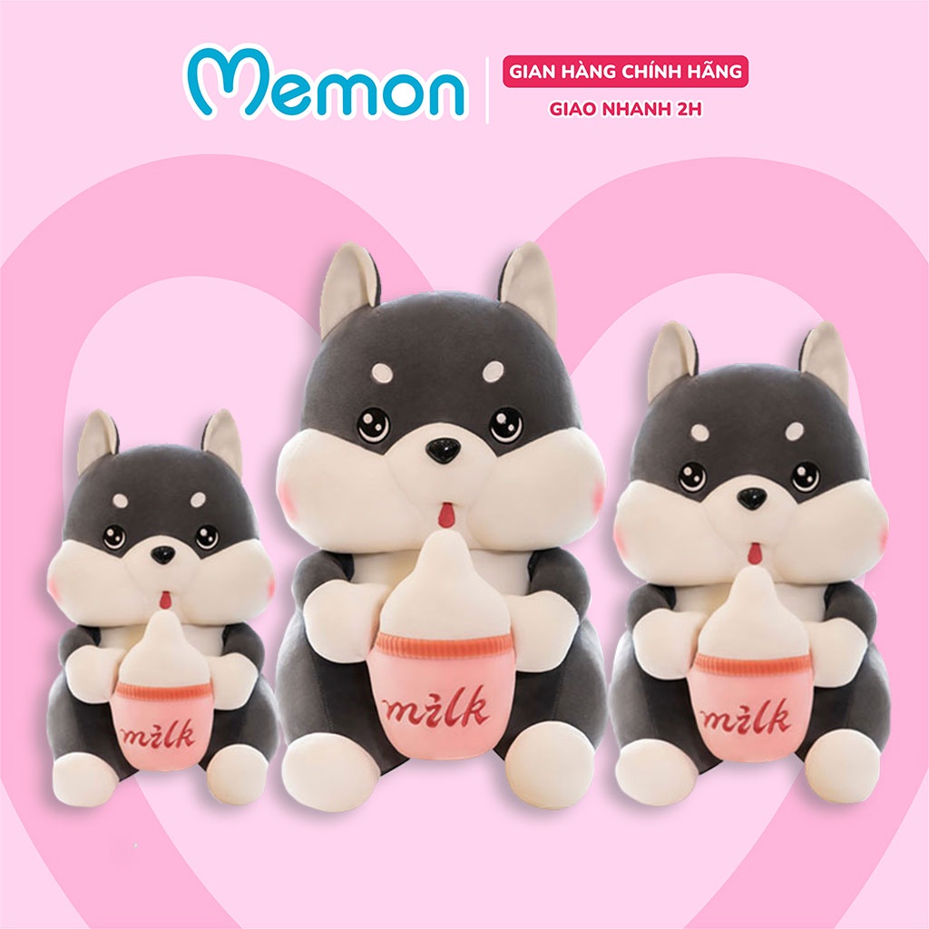 Gấu Bông Chó Xám Ôm Bình Sữa Cao Cấp Memon
