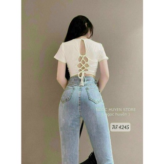 Áo croptop đan dây hở lưng, áo đan dây hở lưng tay ngắn