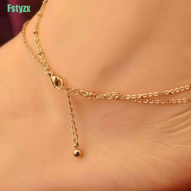 fstyzx Sexy Gold Tone Love Heart Ankle Bracelet Double Layer Chain Foot Anklet | BigBuy360 - bigbuy360.vn