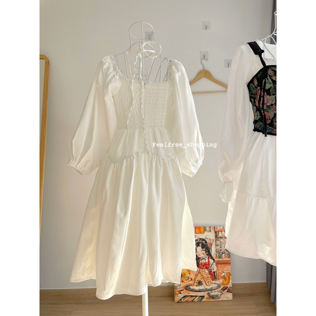 Đầm Trắng Công Chúa Cổ Vuông Dáng Xoè Mặc Đi Tiệc, Đi Chơi, Kỷ Yếu (Hình Thật) | BigBuy360 - bigbuy360.vn