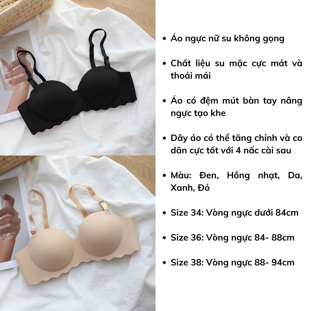Áo ngực nữ không gọng đúc su mềm mại cao cấp, Áo lót nữ đệm mút bàn tay nâng ngực tạo khe sexy LANIXA A489