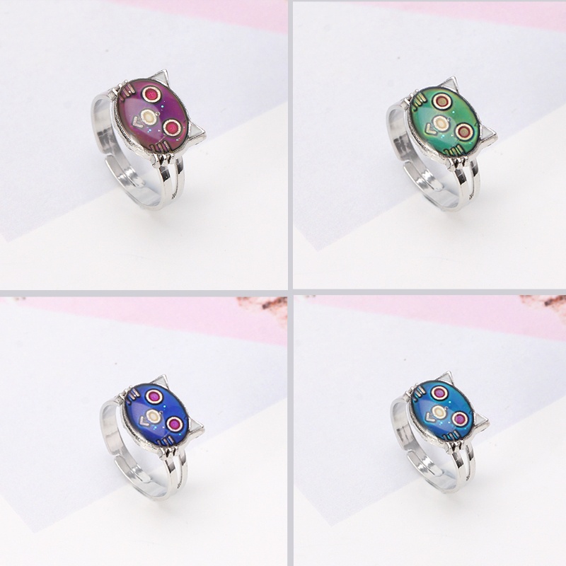 Nhẫn Cảm Xúc Cảm Xúc Chạm Khắc Hình Mèo