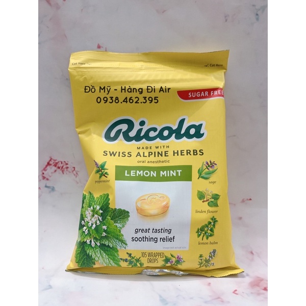 Kẹo ngậm không đường Ricola Lemon Mint Sugar Free 105viên