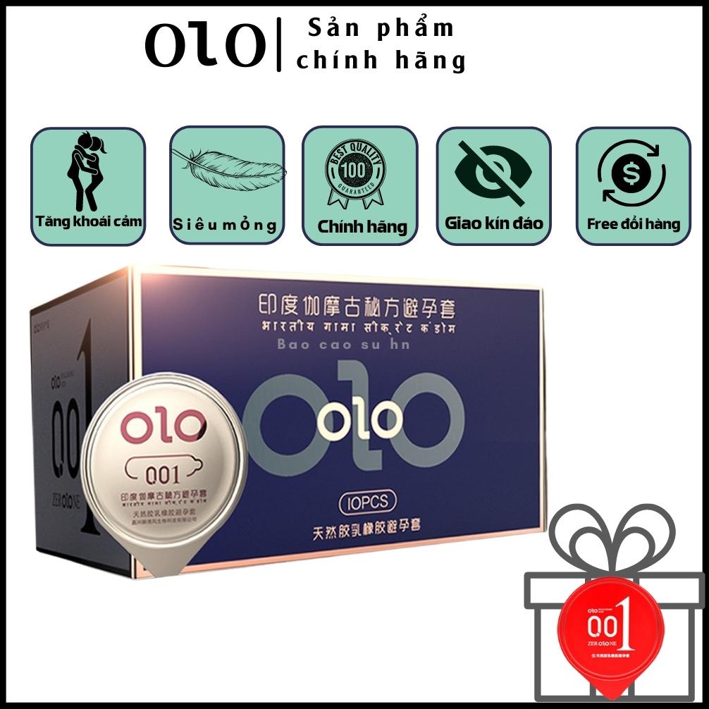 Bao cao su siêu mỏng OLO 0.01mm xanh kéo dài thời gian quan hệ nhiều gel bôi trơn hộp 10 chiếc tặng 1C
