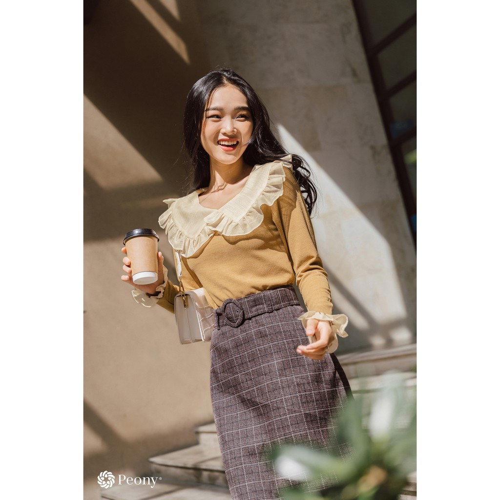 Áo kiểu nữ len tăm, cổ sen Peony Design - AMANDA TOP