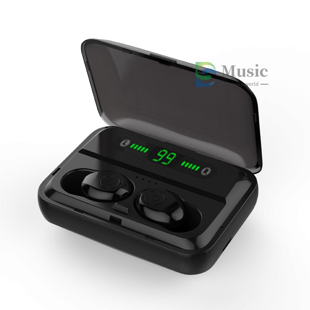 〖MUSIC〗F9 musicworld 5.0 True Wireless musicworld Earphones TWS Earbuds with Digital Display Stereo Music Headphones IPX7 Waterproof Sport Headset with Mic Charging Box