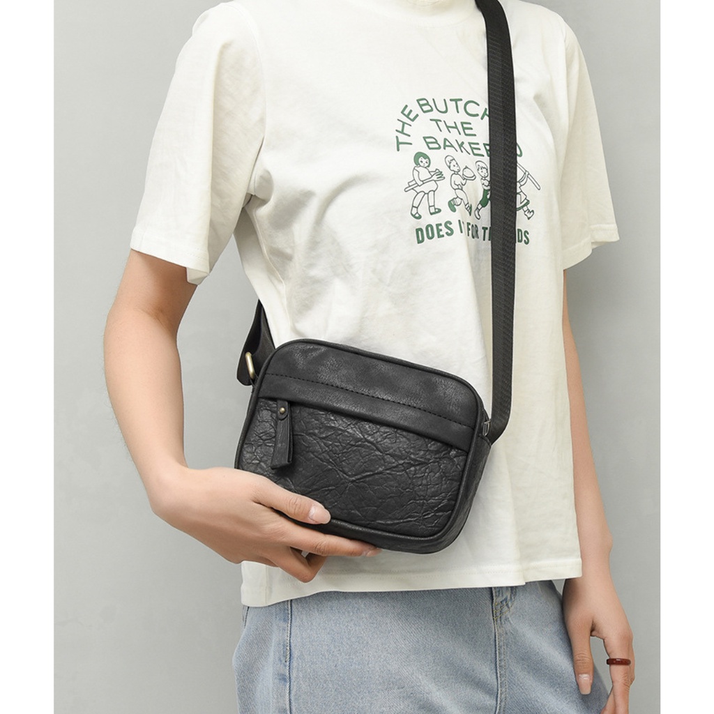 Túi đeo chéo messenger size mini phối da cao cấp unisex cho nam nữ