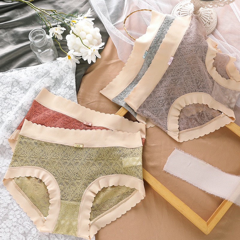 Quần Lót Nữ Ren mịn viền sóng chât su điệu đà cạp cao mẫu A66