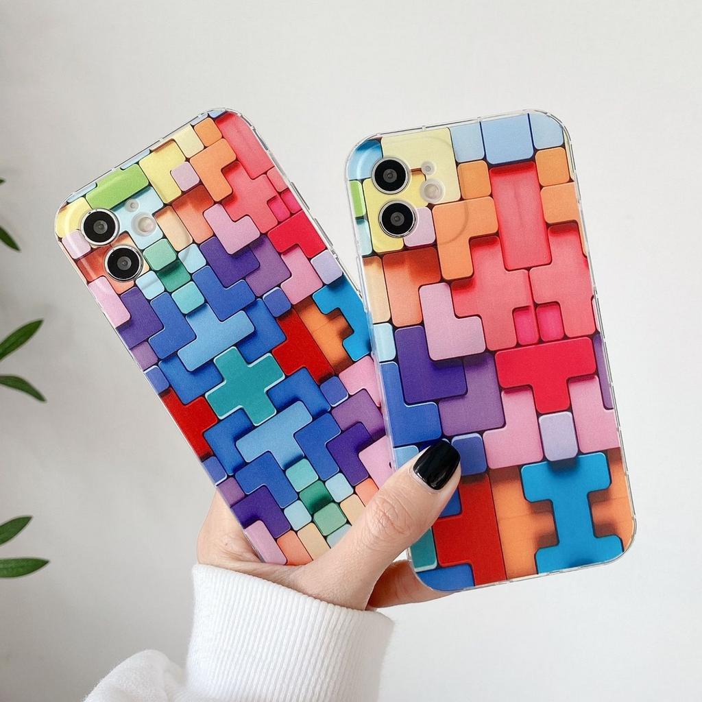 Compatible For TECNO POVA 4 Pro POP 5 LTE Spark 10 Pro POVA 3 NEO POVA 2 Spark 8C 7T Spark GO 2023 ITEL A26 Vision 1 Pro Vision 2 S15 Pro Color Building Block Picture Fun Transparent Mobile Phone Case