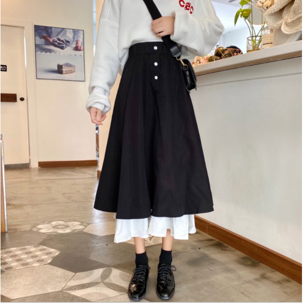 Chân váy dài đen trắng, chân váy nữ phối 2 màu cạp cao ulzzang Hàn Quốc CV11 | BigBuy360 - bigbuy360.vn