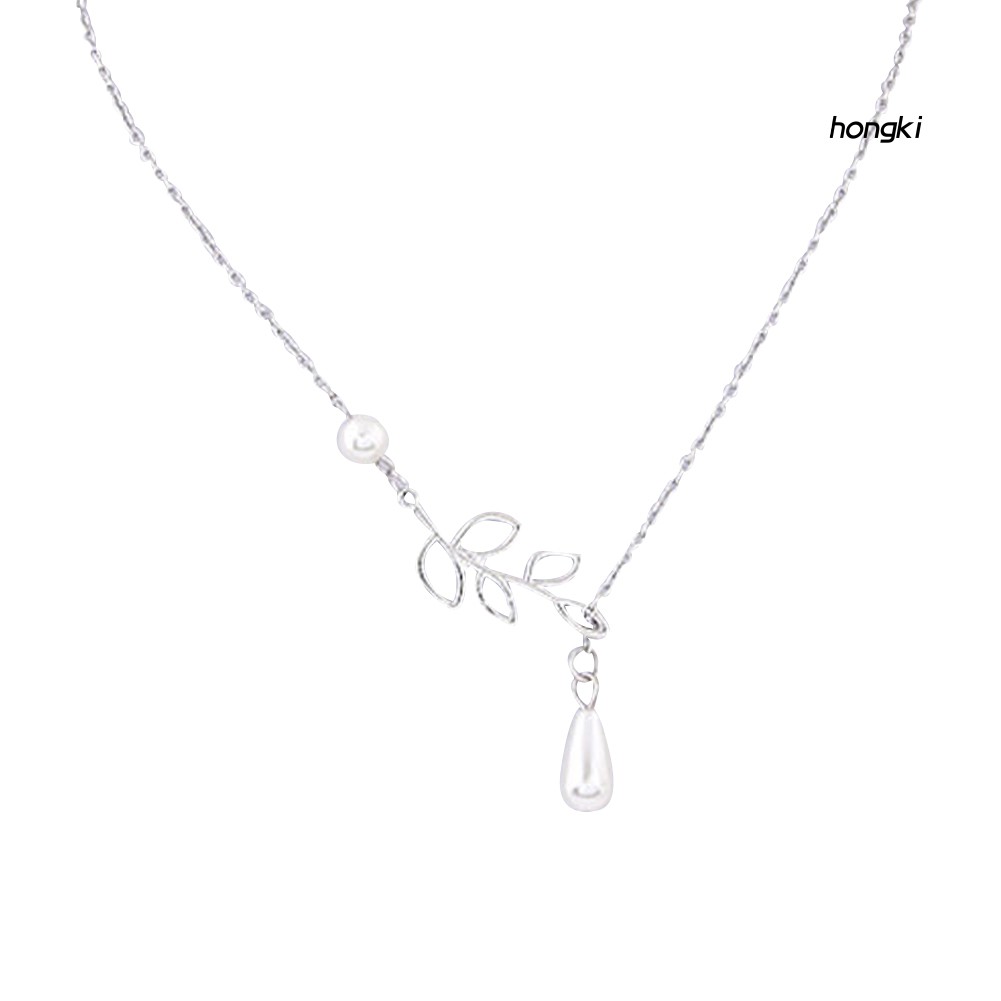 vòng cổ Hợp Kim Hình Chiếc Lá Đính Ngọc Trai Nhân Tạo Thời Trang Dành Cho Nữ