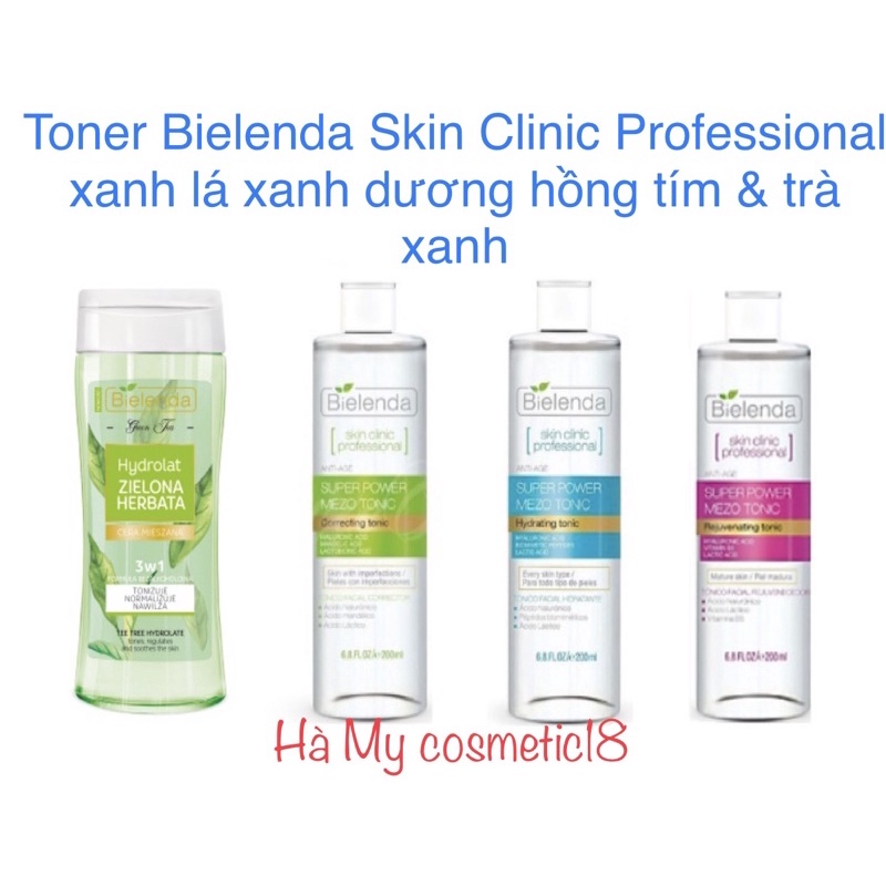 Toner Bielenda Skin Clinic Professional xanh lá xanh dương hồng tím &amp; trà xanh