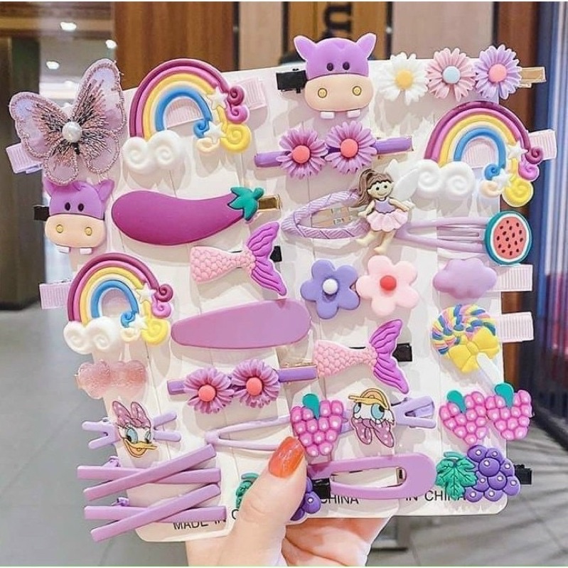 Set 14 Kẹp tóc bấm mái cho bé gái xinh xắn dễ thương nhiều mẫu có bọc vải nhung không gây đau cho bé