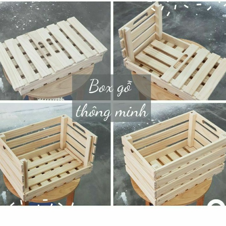 Thùng Gỗ Pallet Thông Minh Có Tay Cầm, Gấp gọn Bằng Gỗ Thông Mỹ ( Hàng Xuất Khẩu)