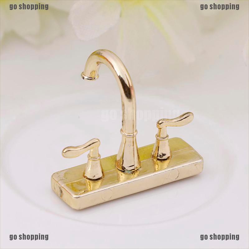 {go shopping}1/12 Dollhouse miniature accessories mini alloy double faucet for decoration