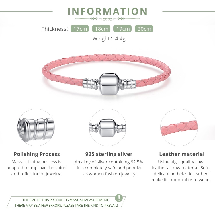 Vòng tay BAMOER da rắn phối khóa bạc phong cách thời trang DIY