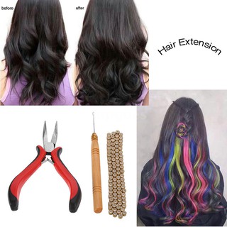 Bộ 3 dụng cụ nối tóc chuyên dụng với 100 vòng silicone nối tóc màu đen 5mm