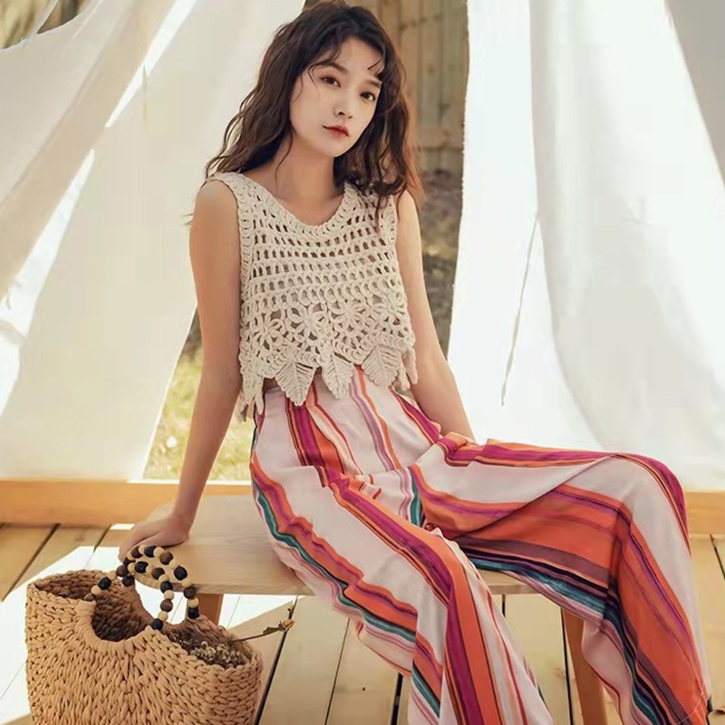 Áo Croptop Dệt Kim Sát Nách Thiết Kế Khoét Lỗ Hình Chiếc Lá Thời Trang Đi Biển Cho Nữ